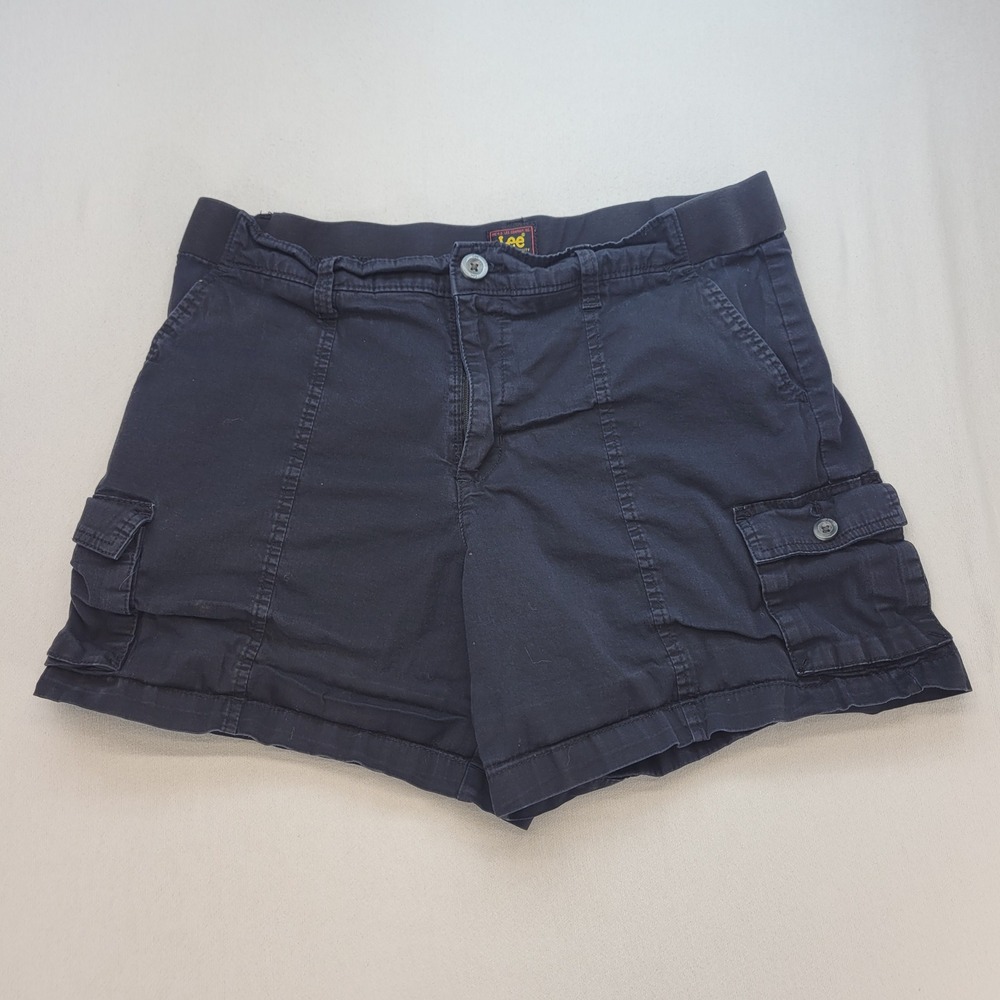 Lee Cargo Shorts Womens 14 Medium Navy Blue Stretch Mid Rise